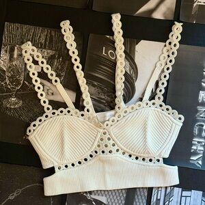 Simkhai Liana Crochet Rings Bralette Top - White